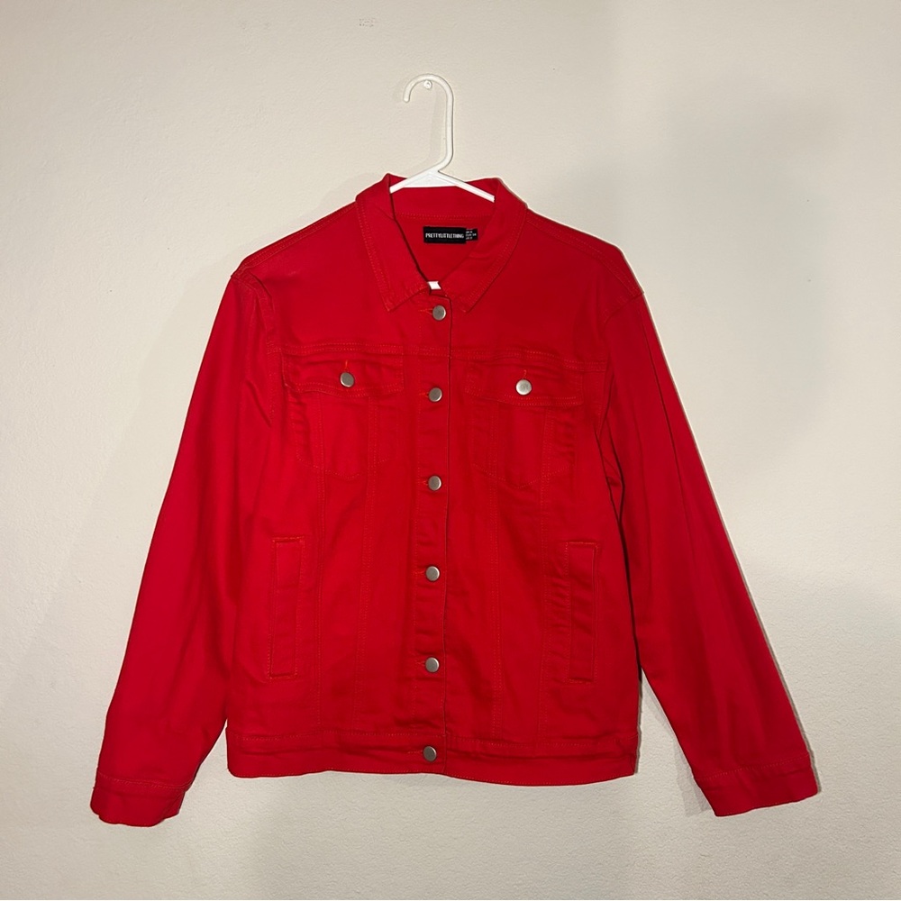 Pretty Little Thing Red Oversized Denim Jacket
